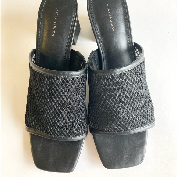 14TH & Union Black Fabric Leather Square Toe Heel Sandals size 8.5 - Picture 8 of 15